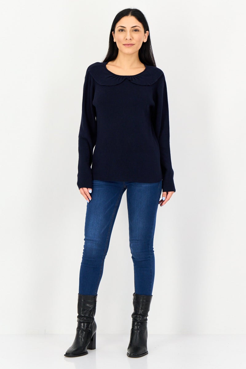Fire & Glory Women Peter Pan Collar Knitted Sweater, Navy - Image 3
