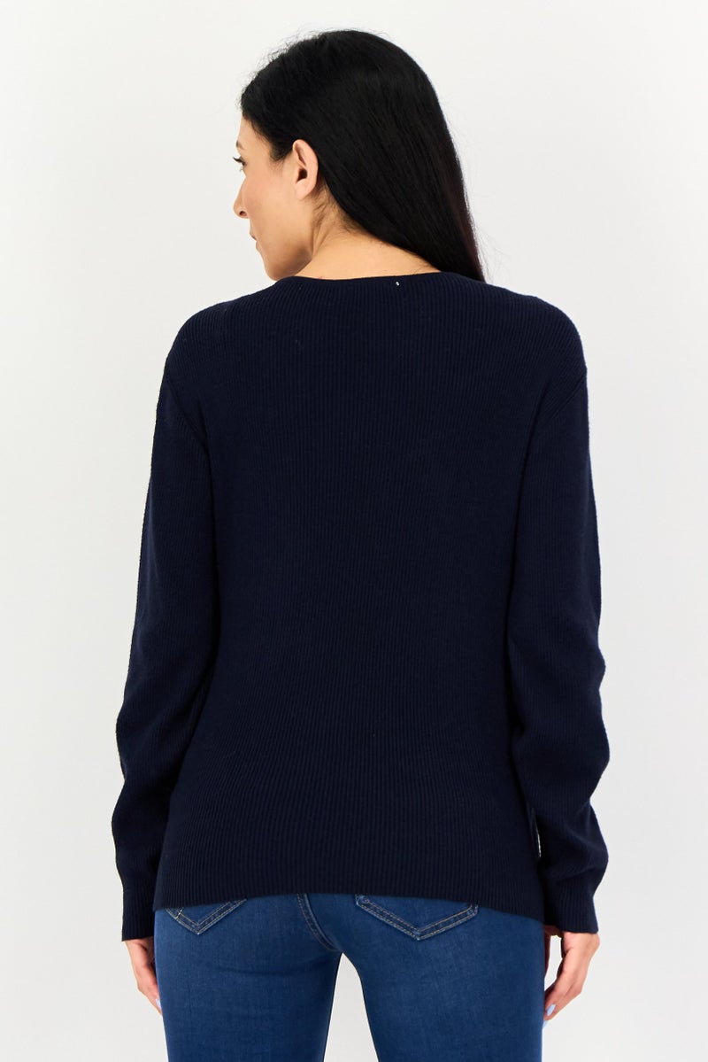 Fire & Glory Women Peter Pan Collar Knitted Sweater, Navy - Image 4