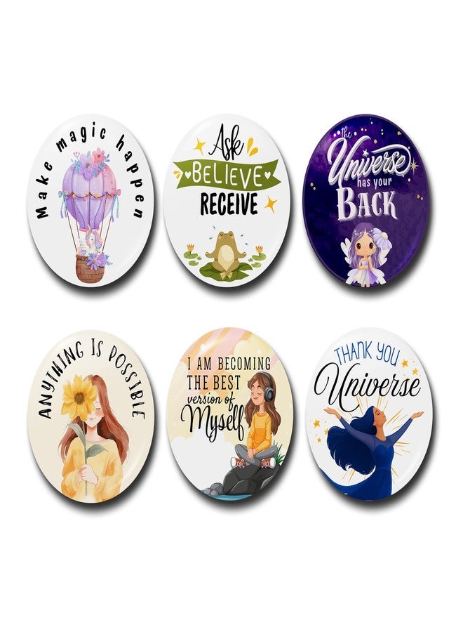WUBUPRINT Button Badges with Fridge Magnet | Manifestational Quotes Round Plastic Button Badges Combo 1 | Pin Badges with Strong Magnet | Perfect for Backpacks, Gifts, Jackets & More (Multicolour) Pack of 6 - Image 1