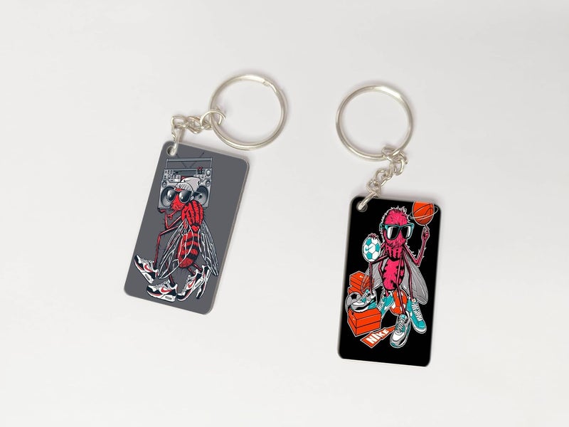 OUTFITQUE Premium Pack of 2 Anime256 Printed Long Keychain For Bike Scooty Car MDF Keyholder - Image 1