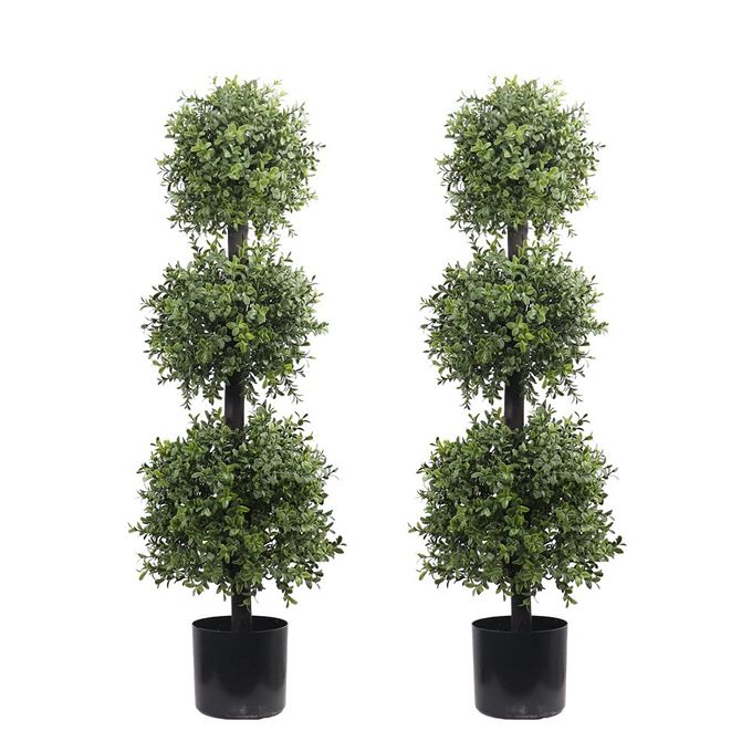 38T Outdoor Boxwood Triple Ball Topiary Potted Plant AntiUV Front Door Decor 2Pack