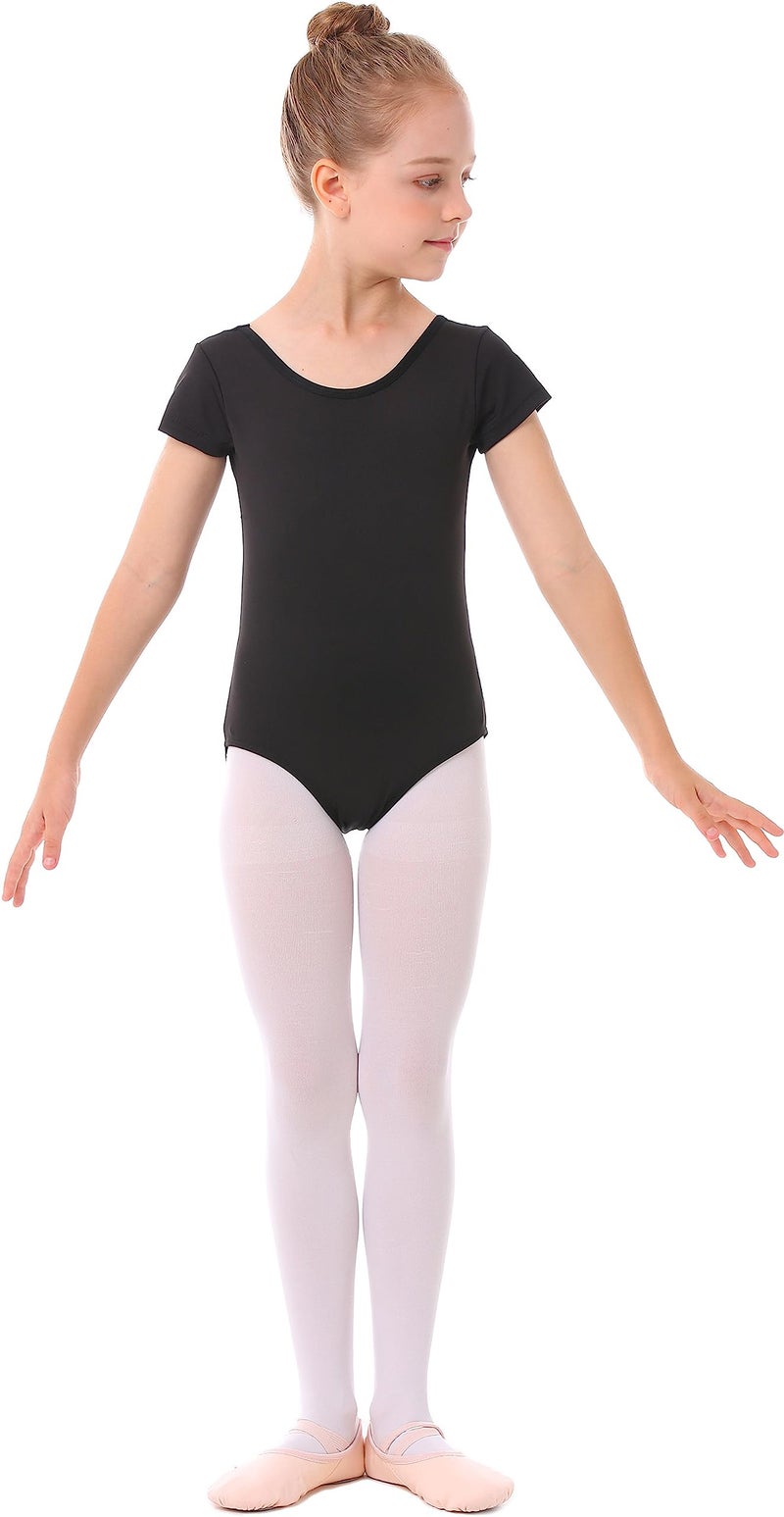 MdnMd Dance Gymnastic Leotards for Girls Black Ballet Short Sleeve Outfit with Cross Back Leotard (Black, Age 10-12) - Image 3