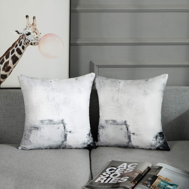 Britimes Britimes Throw Pillow Covers Modern Home Art Decor  18 x 18 Inches Set of 2 Pillow Cases Decorative  Abstract Oil Painting Pillowcases for Bedroom  Living Room  Cushion Couch Sofa  Black White  - Image 4