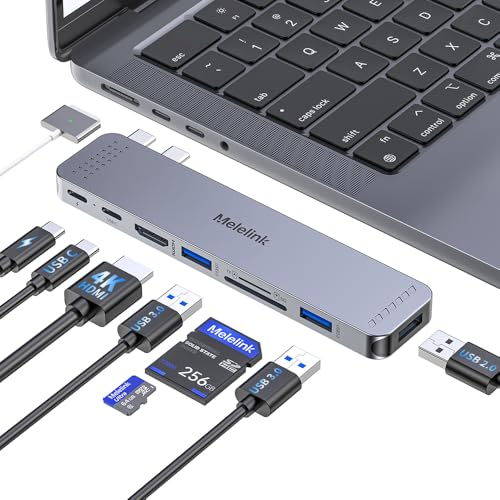 Melelink USB C Hub Adapter for MacBook Pro/Air M4 M3 M2 M1 2025-2018 13" 14" 15" 16", Mac Multiport Adapter, 8 in 2 MacBook Accessories Dongle with HDMI 4K, Thunderbolt 3, USB C&A Data Ports, SD TF Card Reader - Image 1