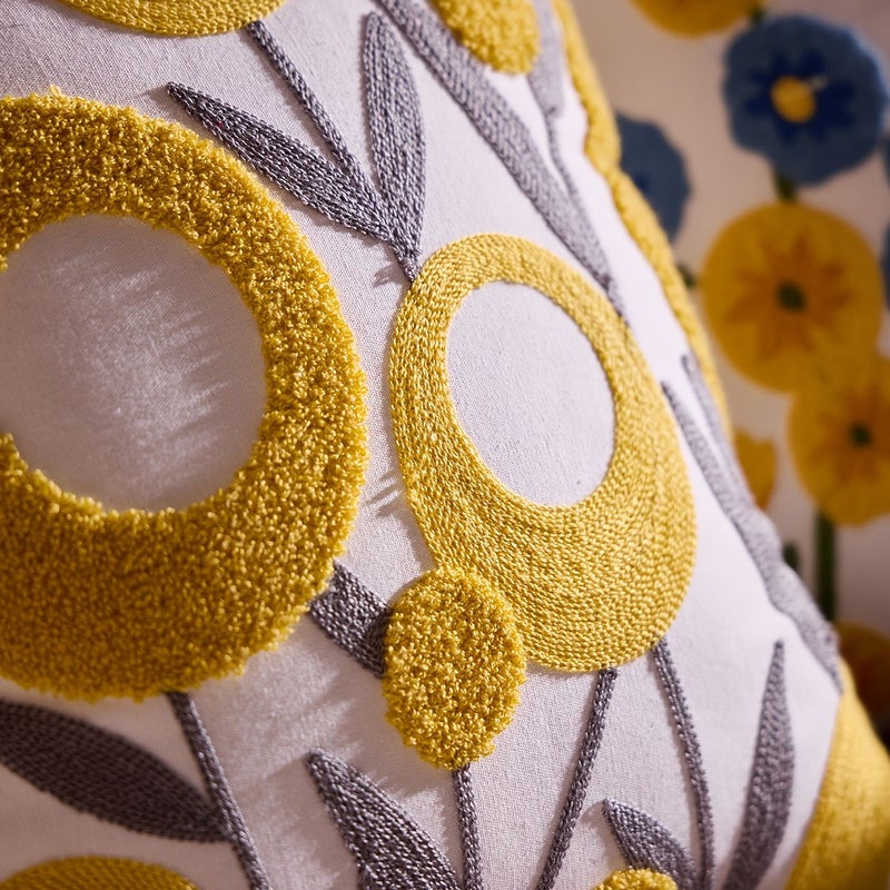Chamomile Floral Embroidered Canvas Pillow Cover 18x18 Inches Machine Washable Zipper Closure - Image 5
