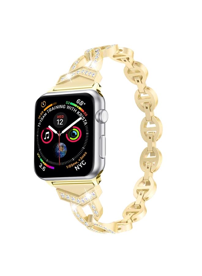 Replacement Strap 8-shaped VO Diamond-studded Solid Stainless Steel Wrist Strap Watch Band for Apple Watch Series 3 & 2 & 1 42mm Gold 