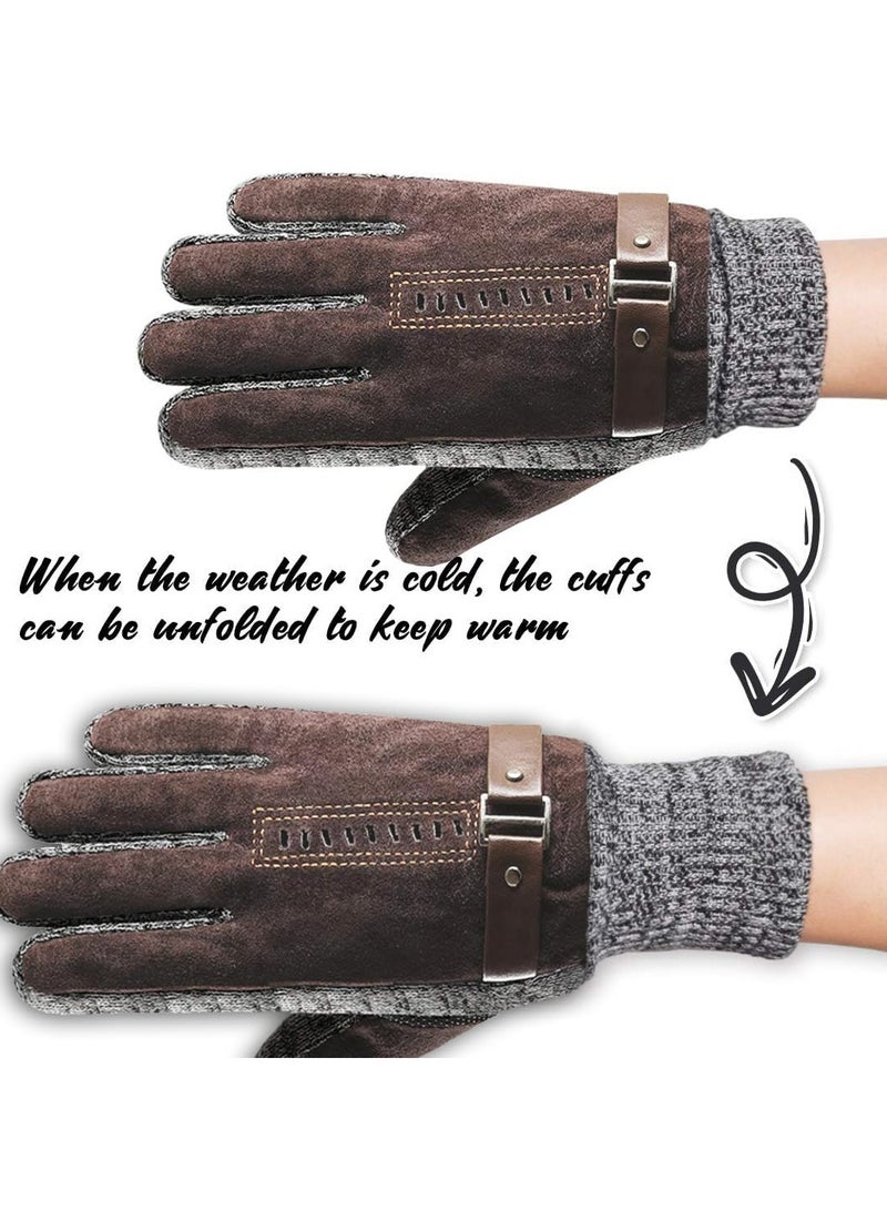 SYOSI Men's Leather Thermal Gloves - Winter Thick Warm Fleece Lined, Windproof Cold Proof, Touchscreen Compatible, Ideal for Cycling, Driving, Running, Camping, Hiking - Image 4