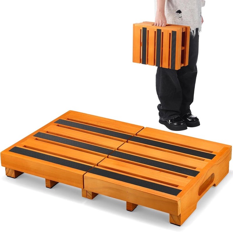 Fiwochic Wooden Step Stool 3 Inch One-Step Non-Slip Outdoor Platform Heavy Duty Portable Half-Step Ideal for Seniors with Knee Issues, Safe Step Stool for Outdoor Bathroom Kitchen Bed(Oak Color) - Image 1