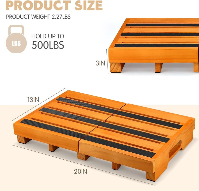 Fiwochic Wooden Step Stool 3 Inch One-Step Non-Slip Outdoor Platform Heavy Duty Portable Half-Step Ideal for Seniors with Knee Issues, Safe Step Stool for Outdoor Bathroom Kitchen Bed(Oak Color) - Image 2