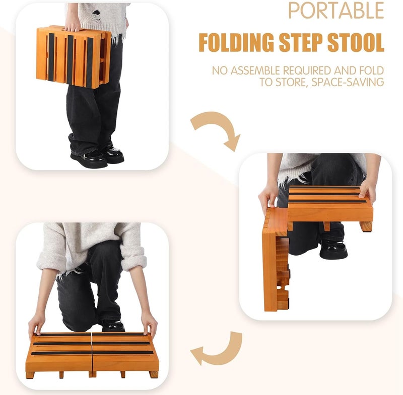 Fiwochic Wooden Step Stool 3 Inch One-Step Non-Slip Outdoor Platform Heavy Duty Portable Half-Step Ideal for Seniors with Knee Issues, Safe Step Stool for Outdoor Bathroom Kitchen Bed(Oak Color) - Image 3