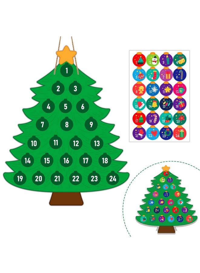 WaaHome WaaHome Christmas Advent Calendar with Stickers for Kids Christmas Hanging Sign Wreath for Front Door Decorations, Christmas Tree Countdown Calendar 2024 for Home Wall Indoor Outdoor Decor  - Image 1