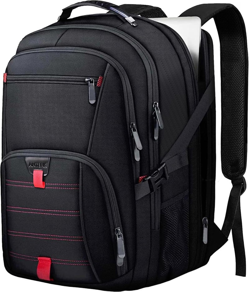 ANTERK Extra Large Travel Laptop Backpack, 17.3 Inch Carry on Backpack for Men Women, Big Anti Theft Water Resistant College Bussiness TSA Airline Approved Work Computer Backpack, Black - Image 1