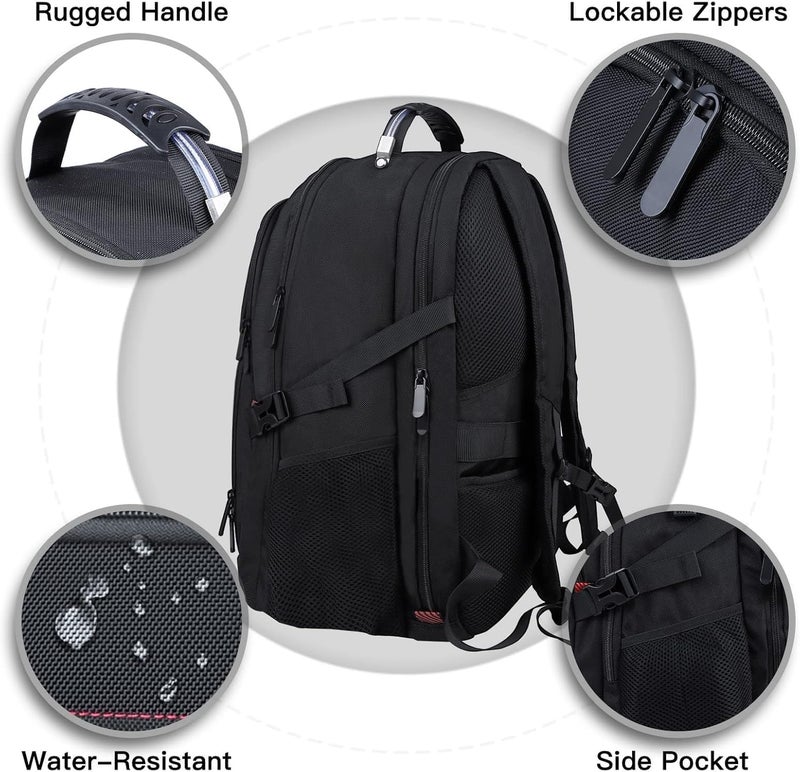 ANTERK Extra Large Travel Laptop Backpack, 17.3 Inch Carry on Backpack for Men Women, Big Anti Theft Water Resistant College Bussiness TSA Airline Approved Work Computer Backpack, Black - Image 3