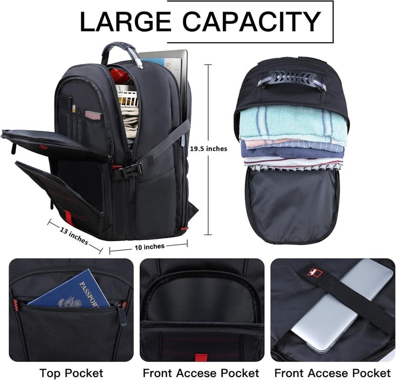 ANTERK Extra Large Travel Laptop Backpack, 17.3 Inch Carry on Backpack for Men Women, Big Anti Theft Water Resistant College Bussiness TSA Airline Approved Work Computer Backpack, Black - Image 5