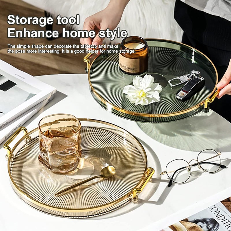 Calyrex Serving Tray with Golden Handles,Decorative Round Serving Tray,Acrylic Decorative Tray Round Coffee Table Tray,Luxury Display Tray Serving Platter forHome,Display Tray Food Serving - Image 3
