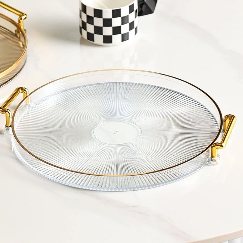 Calyrex Serving Tray with Golden Handles,Decorative Round Serving Tray,Acrylic Decorative Tray Round Coffee Table Tray,Luxury Display Tray Serving Platter forHome,Display Tray Food Serving - Image 1