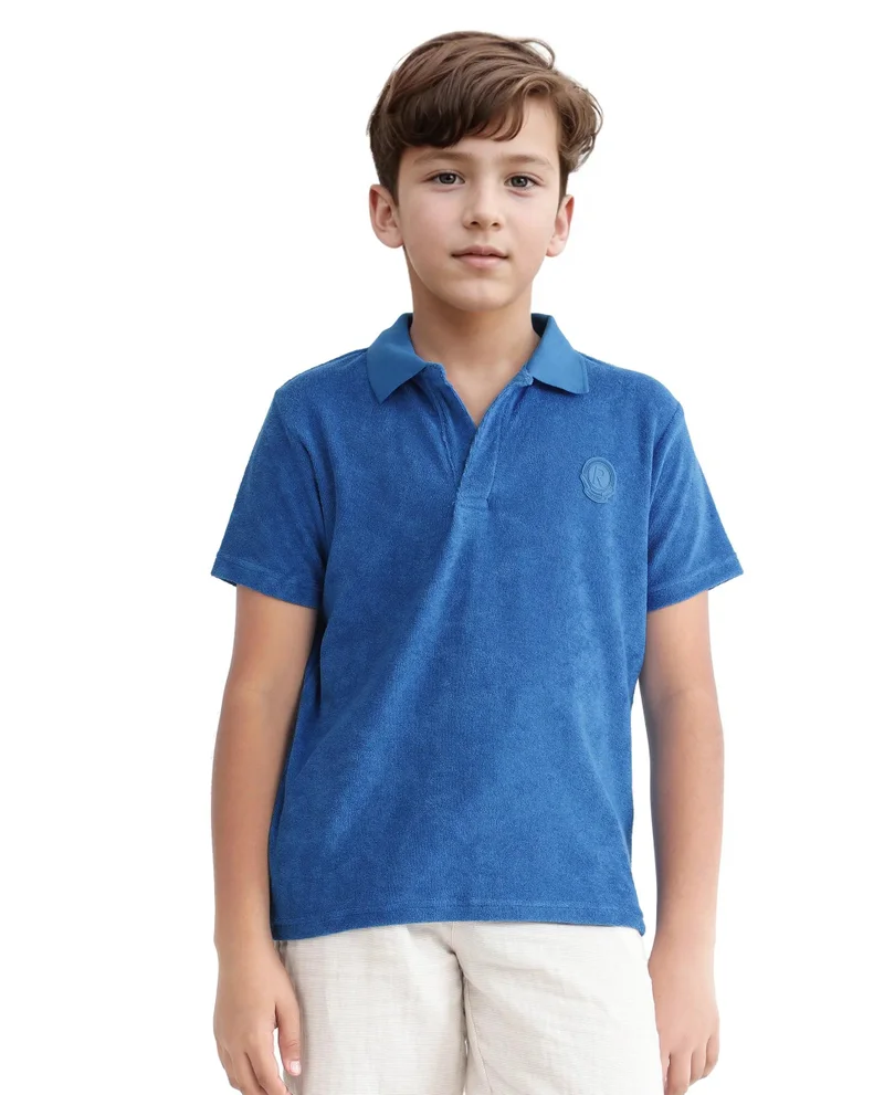 Rare Ones Rare Ones Kids Terry Blue Cotton Poly Short Sleeve Polo Neck Applique Polo