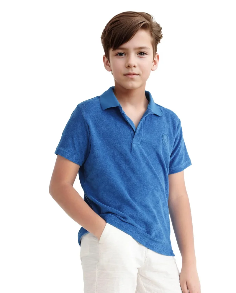 Rare Ones Rare Ones Kids Terry Blue Cotton Poly Short Sleeve Polo Neck Applique Polo