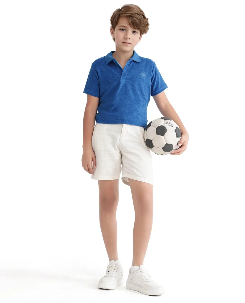 Rare Ones Rare Ones Kids Terry Blue Cotton Poly Short Sleeve Polo Neck Applique Polo