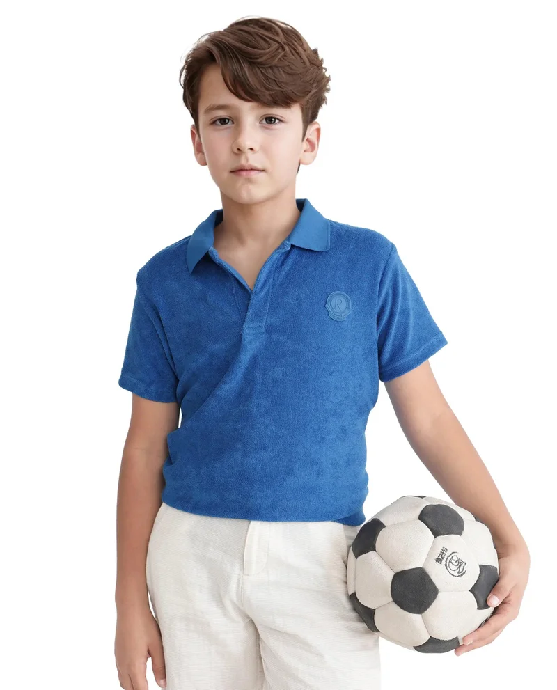 Rare Ones Rare Ones Kids Terry Blue Cotton Poly Short Sleeve Polo Neck Applique Polo