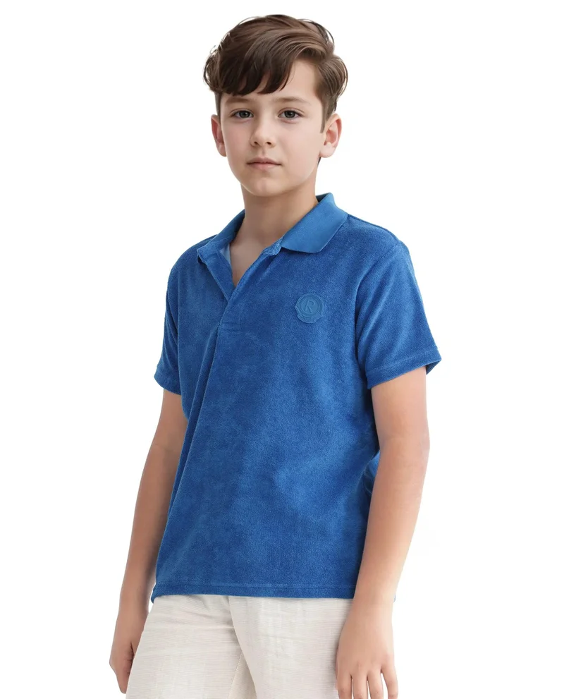 Rare Ones Rare Ones Kids Terry Blue Cotton Poly Short Sleeve Polo Neck Applique Polo