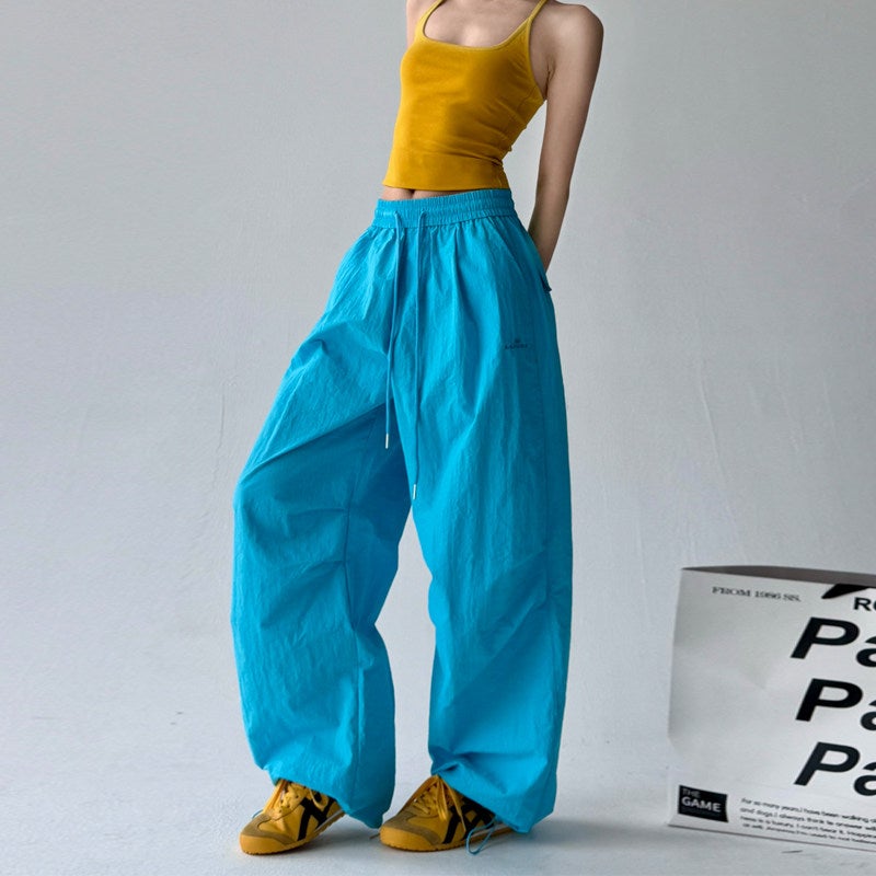 Hot girl wind red paratrooper overalls women's 2025 spring/summer thin pleated quick-drying wide-leg floor-dragging casual pants trendy - Image 2