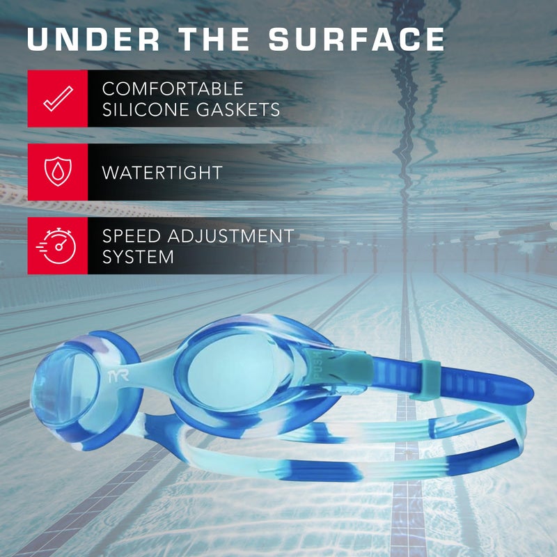 TYR Swimple Tie-Dye Kids' Swim Goggles - Non-Mirrored Swimming Goggles for Competitive Training and Recreation - Anti-Fog, UVA/UVB Protection, Watertight Seal - Blue/Green - Image 3