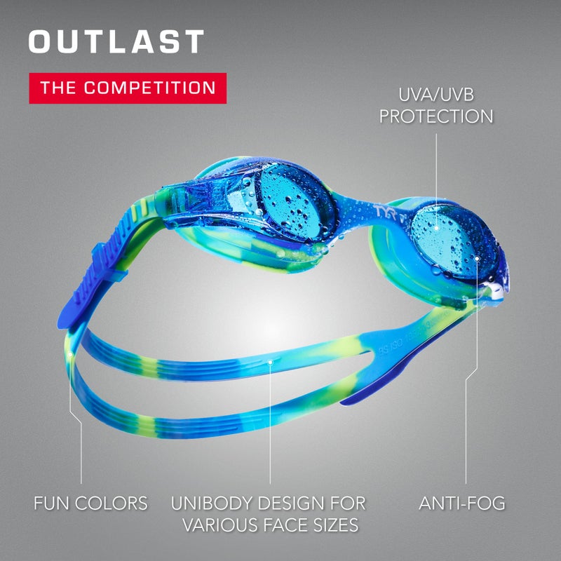 TYR Swimple Tie-Dye Kids' Swim Goggles - Non-Mirrored Swimming Goggles for Competitive Training and Recreation - Anti-Fog, UVA/UVB Protection, Watertight Seal - Blue/Green - Image 4