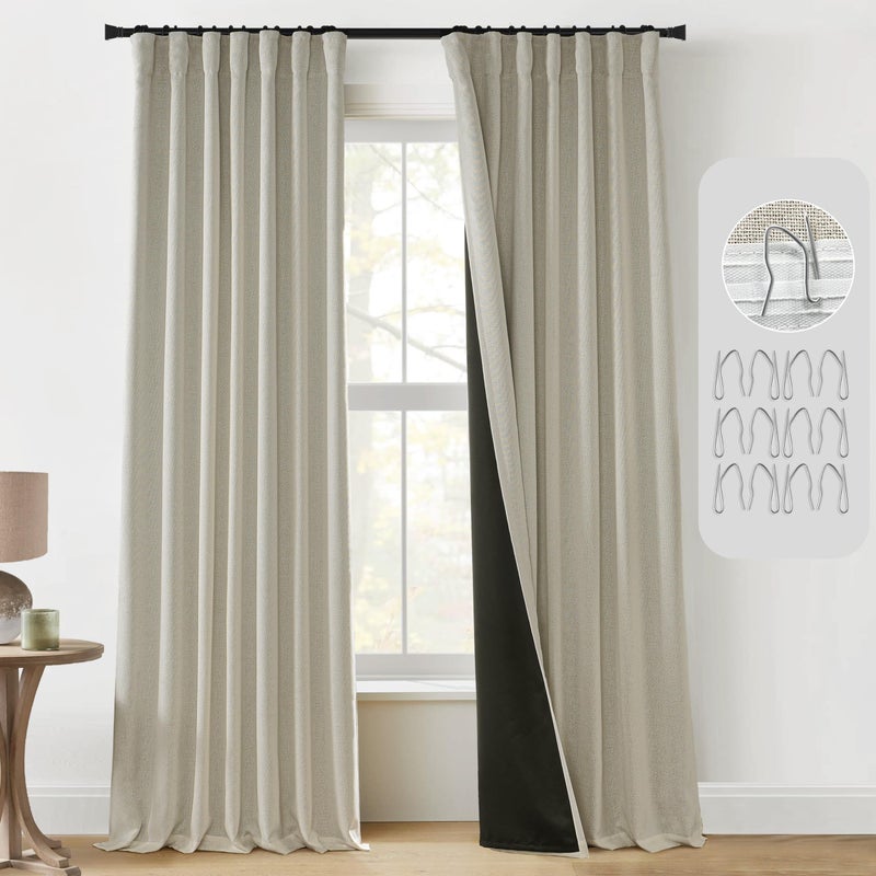 PANELSBURG French Country Curtains for Living Room Cottage Style Blackout Linen Canvas Woven Block Out Curtains for Bedroom Window 2 Panels 102 Inch Long Tan Beige - Image 1