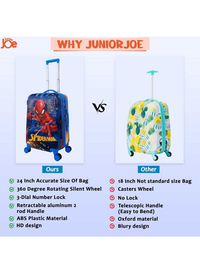 JUNIOR JOE حقيبة سفر جونيور جو بولي كربونات بعجلات 8 بزاوية 360 درجة للأطفال بحجم 24 بوصة (تصميم-7)، زرقاء - Image 3