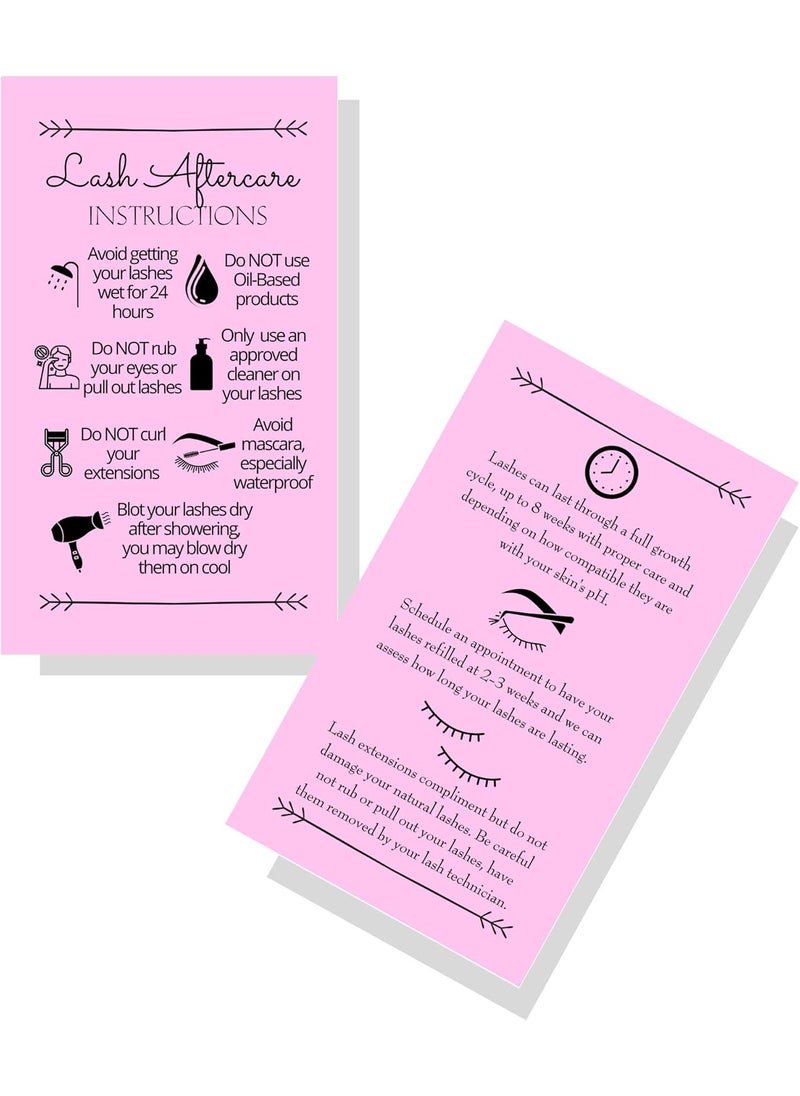 Lashicorn - Lash Extension Aftercare Instructions Cards | Package of 100 | Double Sided Size 2x3.5" inches After Care (2-3 Week Fillers) | Bubblegum Pink with Arrow Design Eyelash Extension Aftercare - Image 1