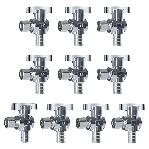 VINTEX Angle Stop Valve 10 Pack, 1/2" Pex x 3/8" OD Compression, Quarter Turn Water Shut Off Valve with 10 Pcs Clamp Rings,Solid Brass, Pex, CPVC - Image 1
