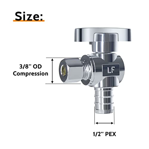 VINTEX Angle Stop Valve 10 Pack, 1/2" Pex x 3/8" OD Compression, Quarter Turn Water Shut Off Valve with 10 Pcs Clamp Rings,Solid Brass, Pex, CPVC - Image 2