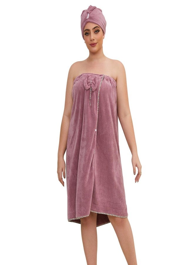 GOSCHE Plus Size Towel Wrap with Hair Towel for Women, XXL-XXXXL, Wearable Shower Towel Wrap, Bathrobe, Oversized Spa Towel, Purple - Image 1