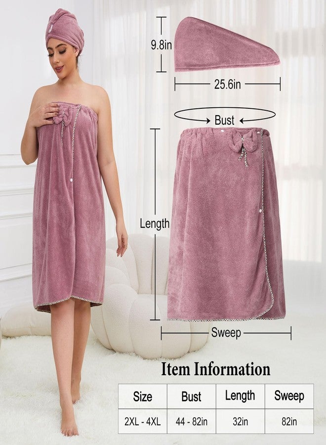 GOSCHE Plus Size Towel Wrap with Hair Towel for Women, XXL-XXXXL, Wearable Shower Towel Wrap, Bathrobe, Oversized Spa Towel, Purple - Image 2