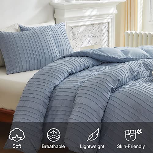 WARMDERN Blue Boho Duvet Cover King Size, Striped Textured Duvet Cover Set Tufted Bedding Set, 3 Pcs Ultra Soft Washed Microfiber Duvet Cover with Zipper Closure (King, Blue) - Image 3