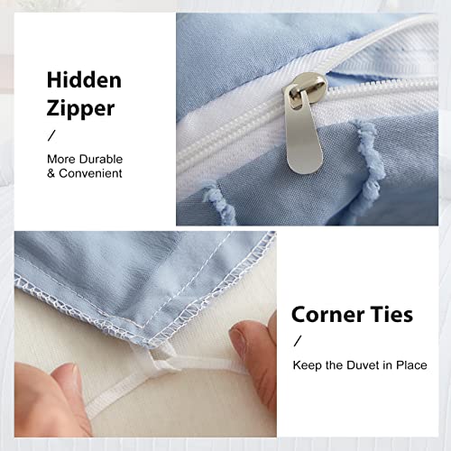 WARMDERN Blue Boho Duvet Cover King Size, Striped Textured Duvet Cover Set Tufted Bedding Set, 3 Pcs Ultra Soft Washed Microfiber Duvet Cover with Zipper Closure (King, Blue) - Image 5