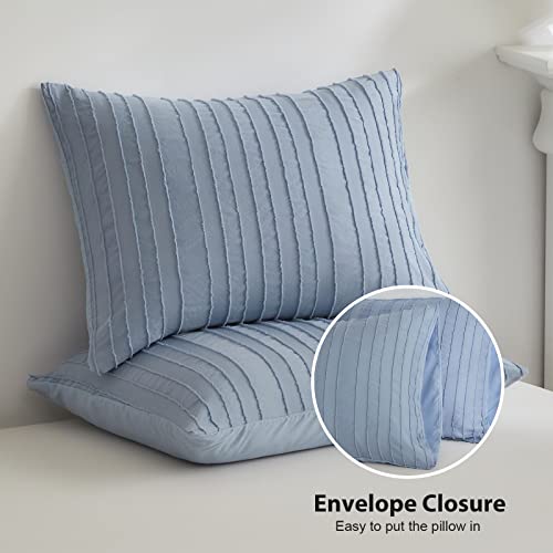 WARMDERN Blue Boho Duvet Cover King Size, Striped Textured Duvet Cover Set Tufted Bedding Set, 3 Pcs Ultra Soft Washed Microfiber Duvet Cover with Zipper Closure (King, Blue) - Image 4