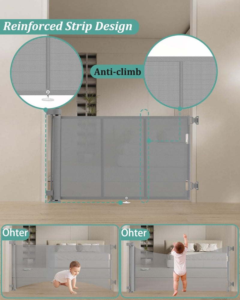 Miumoon 71 inch Retractable Baby Gates 34 inch Tall, Retractable Gate with Reinforced Strip Design to Prevent Crawling Through, 6 FT Retractable Dog Gate for Stairs, Doorways, Hallways, Indoor/Outdoor - Image 2