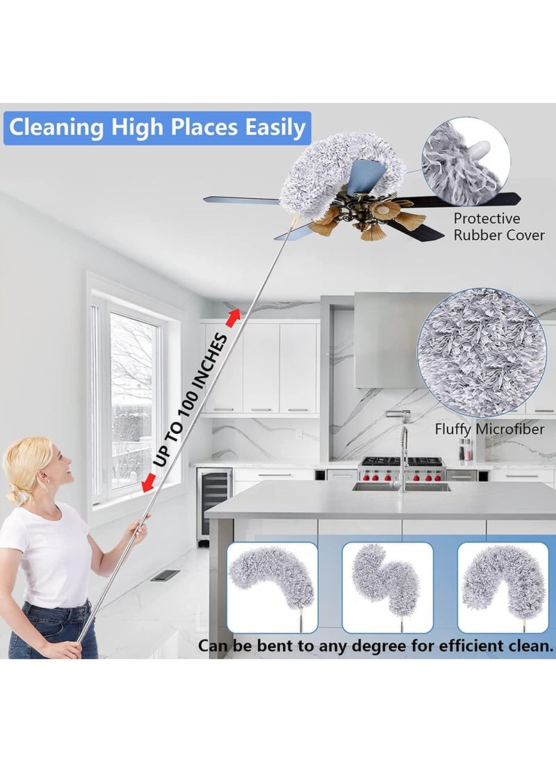 Krishn Kunj KRISHN KUNJ Microfiber Duster with 30 to 100 Inch Stainless Steel Extension Pole Telescopic Bendable Duster with Detachable Brush Washable Dusters for Cleaning Ceiling Fan 2 PC Feather Duster  - Image 2