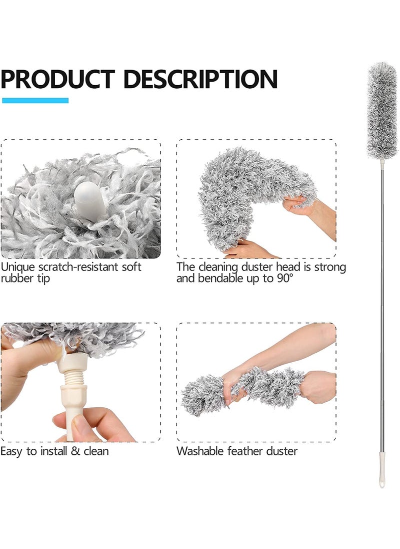 Krishn Kunj KRISHN KUNJ Microfiber Duster with 30 to 100 Inch Stainless Steel Extension Pole Telescopic Bendable Duster with Detachable Brush Washable Dusters for Cleaning Ceiling Fan 2 PC Feather Duster  - Image 4