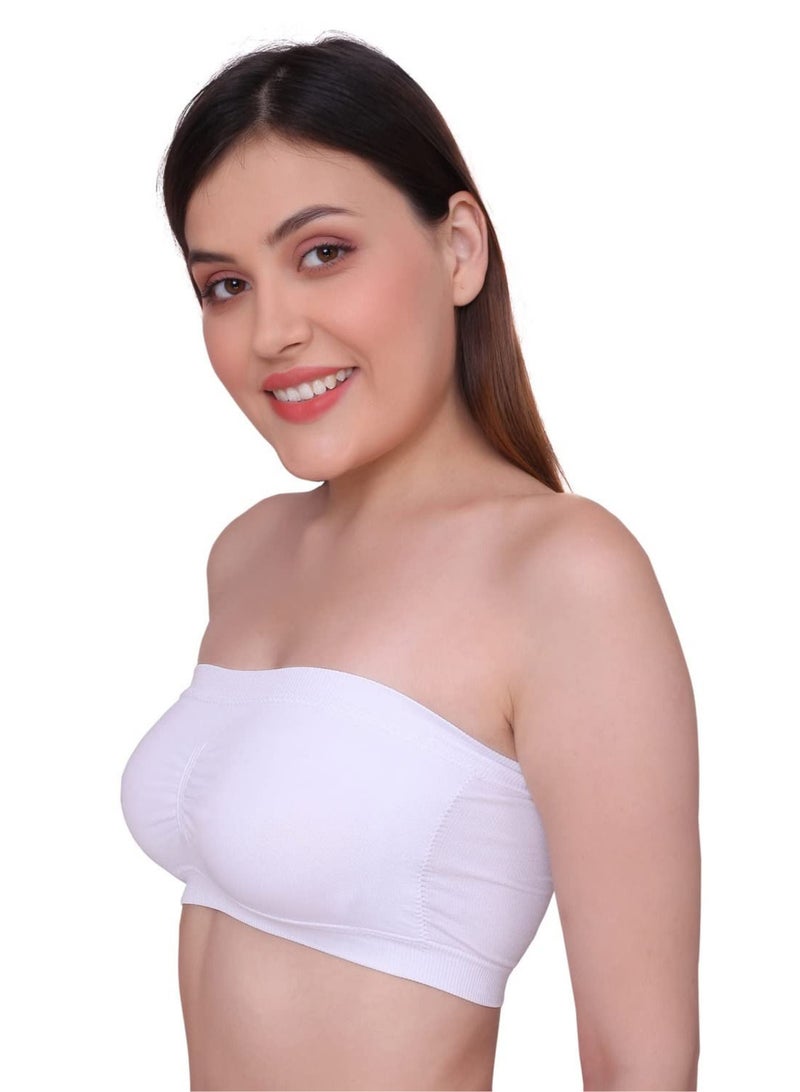 Glamroot Women's Strapless Seamless Padded Bandeau Tube Top Bra, Removable Pads, Black/White, Size S To 2XL - Image 4