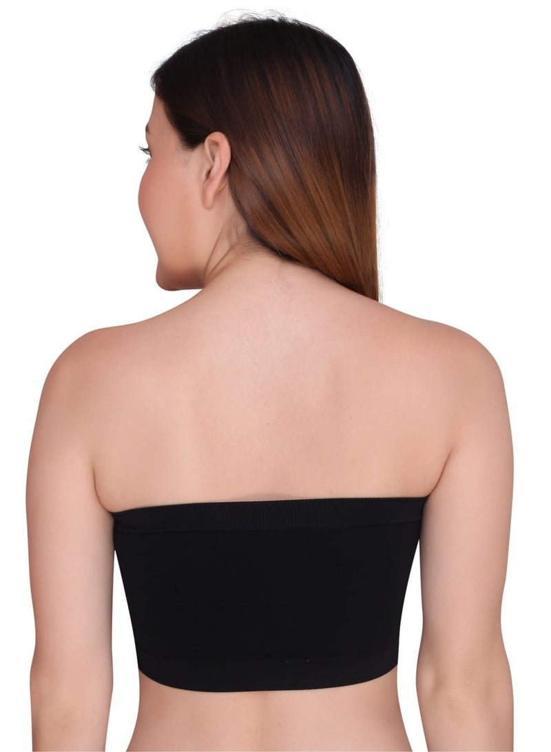 Glamroot Women's Strapless Seamless Padded Bandeau Tube Top Bra, Removable Pads, Black/White, Size S To 2XL - Image 3