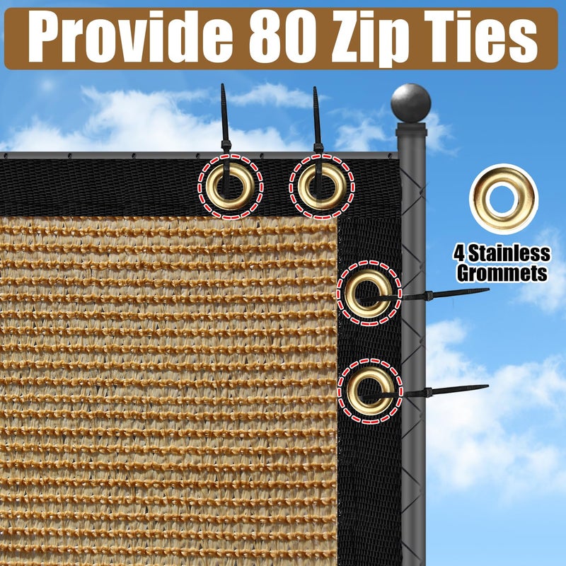 BADAO Sand 6FT X 50FT Outdoor Privacy Screen Fence & Mesh Shade Net Cover, Ideal for Garden and Backyard - Enhances Privacy for Fencing & Chain Link, Perfect for Patio Privacy Wall, Slatsï¼ŒFreestanding - Image 3