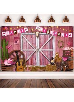 Breling Western Cowgirl Birthday Banner Cowboy Backdrop Photography Booth Prop Pink Cowgirl Party Background For Cowgirl Birthday Baby Shower Party Decorations Supplies, 71 X 43 Inch  - Image 1