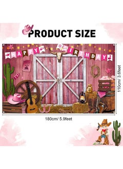 Breling Western Cowgirl Birthday Banner Cowboy Backdrop Photography Booth Prop Pink Cowgirl Party Background For Cowgirl Birthday Baby Shower Party Decorations Supplies, 71 X 43 Inch  - Image 2