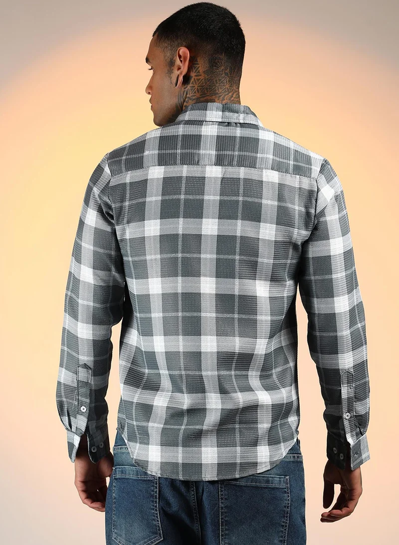 Campus Sutra  Men's Slate Grey Tartan Plaid Shirt for Men | Best Price UAE