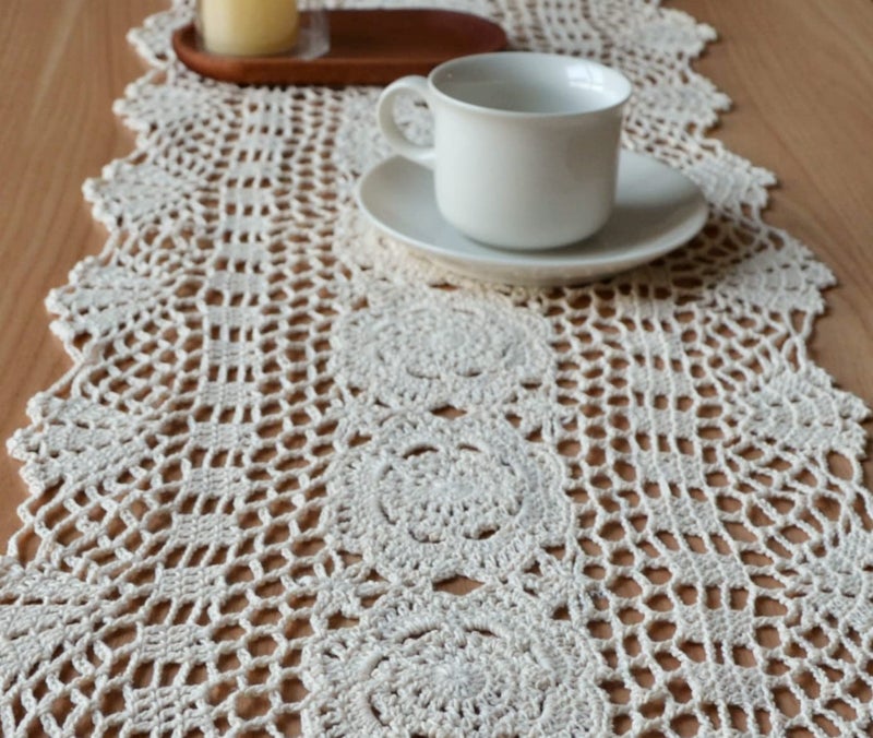 SouthMage Hand Crochet Lace Table Runner Farmhouse Boho Dresser Scarf (12" x 28") - Image 3