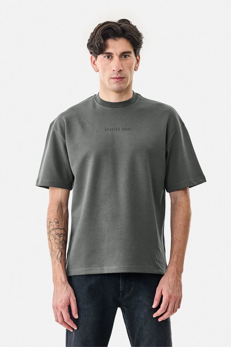 سنيتش Dark Grey Graphic Half Sleeve Oversized Streetwear T-Shirt