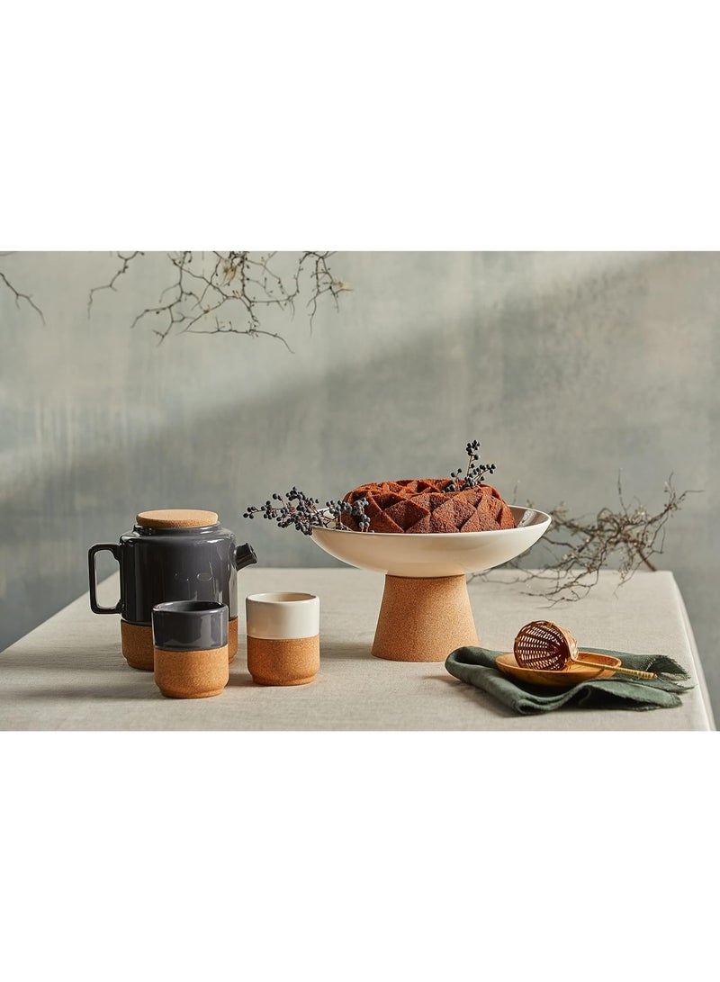 BARIQ.HOMES BARIQ HOMES 20 cm Ceramic Pedestal Serving Stand with Wooden Base, Elevated Fruit, Dessert & Cake Display Plate, White & Brown - Image 4